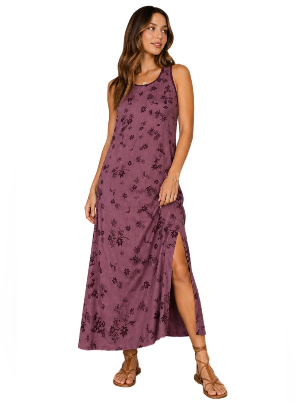 90s does 70s Hawaiian Vintage Naturals Honolulu Floral Maxi Dress Split Hem S